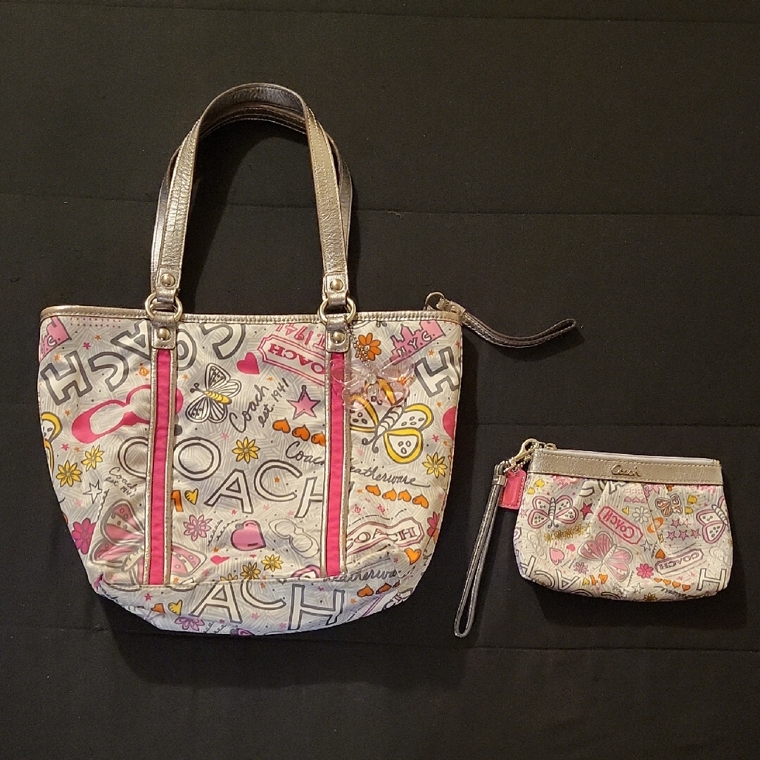 Coach Poppy Butterfly Pink/Silver Tote+Matching Wristlet. Can Sell Seperate